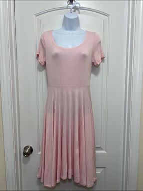 Light Pink Scoop Neck Midi Dress with Flared Skirt
